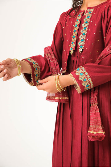 Kids formal clothes | Maroon & Gold | Formal 3 Piece Suit | Viscose Chambray Katan | KDD-03070